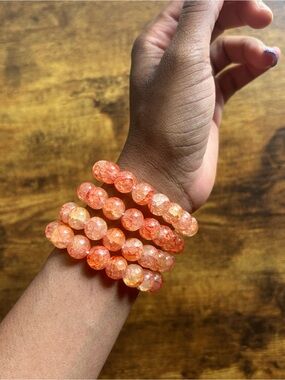 4pcs Peachy Handmade Glass Beaded Stretch Bracelets